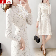 皮爾卡丹（pierre cardin）秋裝白色小香風連衣裙女秋冬氣質年會小禮服平時可穿毛呢A字裙子 圖片色 M