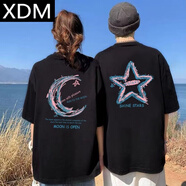 熊迪明2025重磅100%純棉情侶裝夏季短袖t恤男女同款ins五分半袖上衣班服 黑色星星+黑色月亮 【兩件裝】尺碼聯(lián)系客服 L