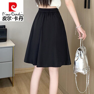 皮爾卡丹（pierre cardin）白色百褶半身中裙女士夏季新款高腰a字傘裙小個子顯瘦休閑半裙子 黑色 XL 【119-128斤】