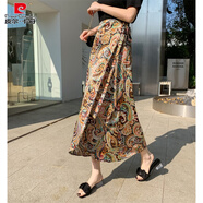 皮爾卡丹（pierre cardin）傣族裙子女西雙版納民族風印花開叉裹裙海邊度假一片式綁帶半身裙 黑黃綠圖騰8107 均碼 系帶腰圍可調(diào)節(jié)