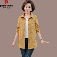 皮爾卡丹（pierre cardin）品牌中年襯衫外套女長袖燈芯絨碎花春秋寬松上衣中年人媽m裝襯衣 黃色 3XL【建議128-142斤】