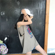 EPET中長款寬松BF韓版學(xué)生夏季無袖t恤女運動跨欄小背心坎袖吊帶ins潮 灰綠色-32號-自帶防走光小背心  M 建議100斤以下