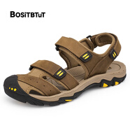 百麗圣步駝男鞋夏季透氣包頭涼鞋男士沙灘鞋戶(hù)外厚底運動(dòng)休閑鞋潮 淺棕色 38