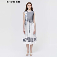 sdeer圣迪奧2022女裝優(yōu)雅暈染顯瘦收腰無袖連衣裙小個(gè)子可穿休閑通勤純欲 白色/90 L/170