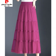 皮爾卡丹三層大擺網(wǎng)紗半身裙秋季半身長(cháng)裙蕾絲花邊垂感a字百褶蛋糕裙 玫紅色花邊裙 M 80-100斤