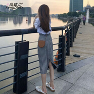 鳳蝶兒連衣裙套裝女夏季新款女裝韓版復(fù)格子裙氣質(zhì)裙兩件套套裝裙子女 白色上衣+黑白格子半身裙  L