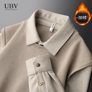 UBV假兩件針織衫男士襯衫領(lǐng)毛衣2023新款加絨輕商務(wù)秋冬毛呢保暖上衣 卡其色加絨 XL（建議125-145斤）