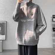 普戈斯（PUGESI）PUGESI@8XL-M超大碼毛衣棒球服外套男針織衫開衫賽車夾克男 灰色 L