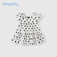 JELLYBABY女童蛋糕裙兒童波點純棉公主裙小童泡泡袖洋氣裙子寶寶法式連衣裙 米白 140 cm