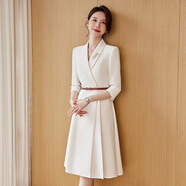 J-me藍(lán)色西裝連衣裙氣質(zhì)女神范高級(jí)感職場(chǎng)通勤正裝主持人職業(yè)裙子 米白色 L 105-115斤