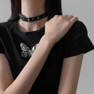 芯奢項圈女灰甜酷辣妹choker項鏈女小眾高級感鎖骨鏈朋克皮革項圈頸鏈 黑色+禮盒包裝