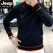 JEEP SPIRIT歐洲站男士毛衣2024年冬季新款圓領(lǐng)天鵝絨提花帥氣時(shí)尚修身長(cháng)袖男 黑色 L (90-115斤)