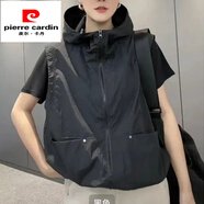 皮爾卡丹（pierre cardin）雙層帶網(wǎng)新款薄款馬甲復古風(fēng)連帽運動(dòng)馬夾女休閑無(wú)袖坎肩顯瘦女裝 黑色(2307)豎口袋 高品質(zhì)   薄款 L 115-125斤