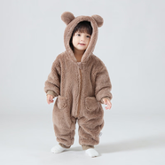婧麒（JOYNCLEON）嬰兒連體衣春秋冬純棉嬰兒衣服新生兒秋冬珊瑚絨爬服哈衣舒適透氣 摩卡灰 73