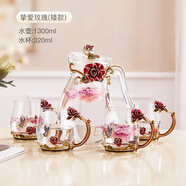 諾詩曼家用高級(jí)感玻璃杯子茶水杯水壺套裝輕奢客廳喝水杯女喬遷結(jié)婚禮物 摯愛水杯五件套 紅色矮款配勺