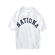 OLOEY100%純棉男士五分袖中袖半截袖潮男圓領(lǐng)寬松印花260g重磅透氣tT恤 白色 M