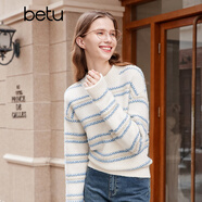 百圖betu女裝秋冬新款毛衣高級(jí)感條紋寬松慵懶風(fēng)毛衣女2310D08 藍(lán)色 XS