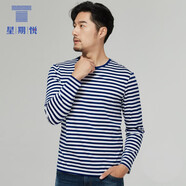 星期悅海魂衫條紋長袖t恤 藍(lán)白?；晟缊A領(lǐng)打底體恤大碼 星期悅 黑色男款 S