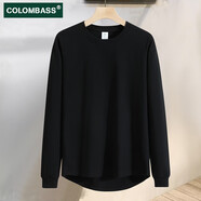 Colombass重磅長(cháng)袖t恤男新疆純棉圓領(lǐng)寬松內搭純色秋季打底衫 黑色-燕尾羅紋 L (建議135-155斤)
