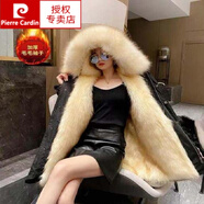 皮爾卡丹【輕奢高檔】品牌女裝 派克服女冬季貂皮草斷碼外套大版可拆卸中長款皮毛一體大衣水貂絨針織 黑殼+漂金色內(nèi)膽(毛毛) S 100斤以下