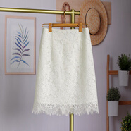 古梵莎白色氣質(zhì)蕾絲半身裙女2025夏季高腰顯瘦a字裙復古鏤空中長(cháng)包臀裙 白色 S