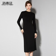 海青藍（CYANINE SEA）簡(jiǎn)約氣質(zhì)圓領(lǐng)收腰針織連衣裙女2024秋冬季大衣內搭打底毛衣裙子 黑色 M