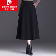 皮爾卡丹（pierre cardin）垂毛呢半身裙女秋冬中長款2025新款高腰A字大擺裙顯瘦百褶長裙女 黑色80cm 22XL2尺2