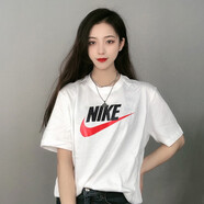 耐克（NIKE） 男裝女裝夏新款男女同款運動(dòng)服寬松透氣舒適圓領(lǐng)休閑短袖T恤 AR5005-100/白T紅勾 S