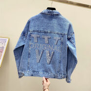 慕雪辭牛仔外套女春秋2023年新款寬松韓版短款上衣時(shí)尚潮流夾克外套 藍(lán)色-外套009W字母高品質(zhì) M 建議95-105斤左右