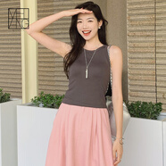 美洋（MEIYANG）清補涼背心 自帶胸墊百搭圓/方領(lǐng)彈力修身無(wú)袖上衣夏季百搭背心女 灰色（圓領(lǐng)帶胸墊） M