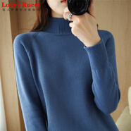 LOVER RUCCI重磅加厚100%全棉線(xiàn)針織衫女秋冬半高領(lǐng)長(cháng)袖純色套頭毛衣保暖打底 霧霾藍 2XL