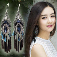 美芙仁波西米亞長(cháng)款復古流蘇耳環(huán)宮廷民族風(fēng)耳墜女韓國時(shí)尚氣質(zhì)夸張耳飾 鏤空葉子紅色