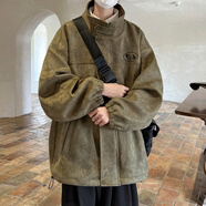 NEW OR MODE美式復(fù)古麂皮絨外套男春秋季新款立領(lǐng)夾克男款潮牌痞帥高級感褂子 綠色 XL