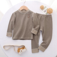 HELLOLUOBO兒童保暖內衣德絨秋衣秋褲男童加絨加厚中小童女孩家居服寶寶睡衣 細條款-木槿黃 90碼（80-90高/20-26斤）可開(kāi)襠