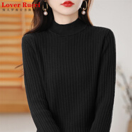 LOVER RUCCI100%純棉半高領毛衣女新款2025年秋冬長袖針織衫內搭打底衫 黑色 XL