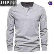JEEP SPIRIT亨利領(lǐng)長(cháng)袖T恤男2025春秋新款硬漢裝健身阿美咔嘰工裝復古上衣 501淺灰色 XL (180)