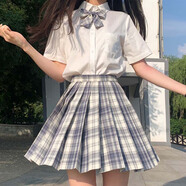HERAGAIA黑jk制服百褶裙2025夏套裝半身裙格子正版格裙學院風學生校服短裙 39溫柔一刀 格裙+短袖襯衫+領結(jié) M （推薦90斤-100斤）