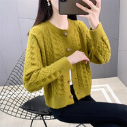 茲奈兒針織衫毛衣開衫春秋款外套女小個子上衣春秋季新款韓版FF9601 橄欖綠 S（建議90-100斤）