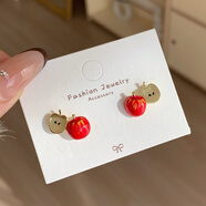 霧添花趣味圣誕紅蘋(píng)果系列耳環(huán)女銀針甜美精致設計感節日氛圍流蘇耳飾 APT2 蘋(píng)果耳釘【單對】