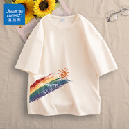 真維斯童裝 JEANSWEST JNR男童短袖t恤2025新款夏季兒童時髦洋氣上衣男孩純棉運動半袖夏裝 【單件裝】杏/J彩虹橋右下 130