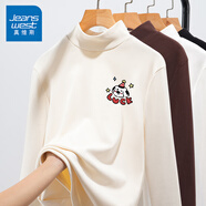 真維斯（JEANSWEST）打底衫女2024年新款半高領(lǐng)保暖寬松時尚氣質(zhì)女士上衣長袖t恤女裝 米色 小狗一天黑_K L