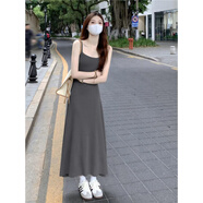 GUOCILRN韓版溫柔風(fēng)洋氣連衣裙女夏新款純欲法式收腰甜辣妹吊帶長裙子 深灰色 2XL
