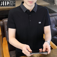 JEEP SPIRIT吉普冰絲短袖t恤男士潮流半袖上衣夏季高端商務(wù)休閑翻領(lǐng)POLO.衫 TX1012黑色 (冰絲棉) 5XL(185-200斤)
