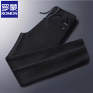 羅蒙（ROMON）加絨厚款燈芯絨休閑褲秋冬直筒褲寬松條絨保暖褲中年爸爸男長(zhǎng)褲子 單件裝:不加絨款黑色 L:100-115斤