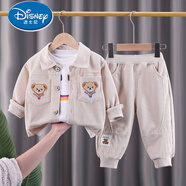 迪士尼（Disney）嬰兒衣服春裝韓版燈芯絨可愛(ài)小熊外套三件套6七8九個(gè)月男寶寶套裝 米白色三件套 100 cm