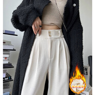 唇序雪尼爾闊腿褲女加絨加厚褲子秋冬款女2025新垂感通勤西裝休閑褲女 米白色-加絨-L(105-120斤) 加絨