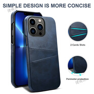 睿思派 適用蘋果手機殼可插卡輕奢皮革半包手機套iPhone雙卡包一體新款防摔簡約商務男女款純色高級 藍色 iPhone14 Plus