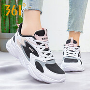 361°女鞋運動(dòng)鞋2026冬季361度女士軟底網(wǎng)面透氣輕便休閑老爹跑步鞋子 361度白/烏黑色6762F 37