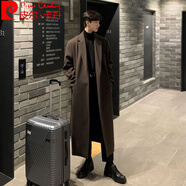 皮爾卡丹（pierre cardin）長(cháng)款毛呢大衣男過(guò)膝超長(cháng)潮英倫風(fēng)冬季加厚呢子風(fēng)衣外套加長(cháng)款商務(wù) 棕色 加棉款 L 加長(cháng)款