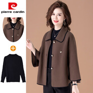 皮爾卡丹（pierre cardin）洋氣毛呢外套中年婦女秋裝高貴風(fēng)衣40歲50春秋短款上衣 咖色套裝(外套+內搭) L (建議90-105斤)